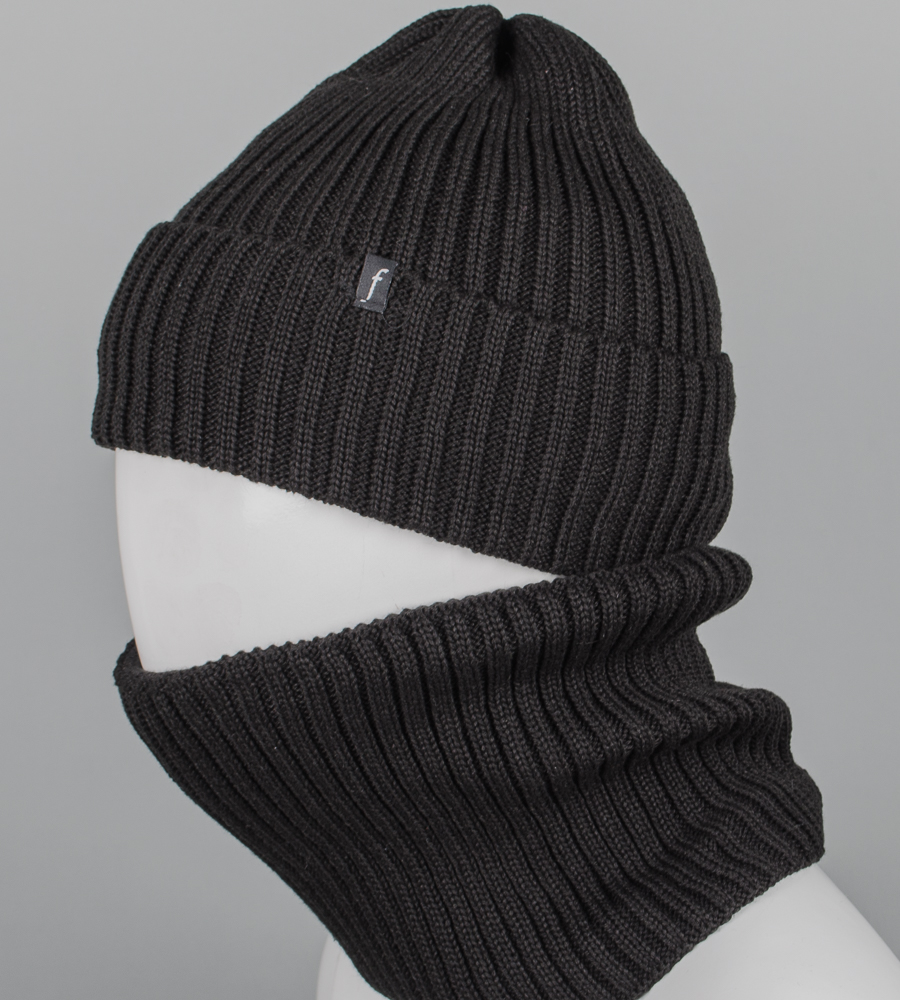 Бавовняний комплект шапка-резинка з відворотом на флісі + Баф на флiсі (240735