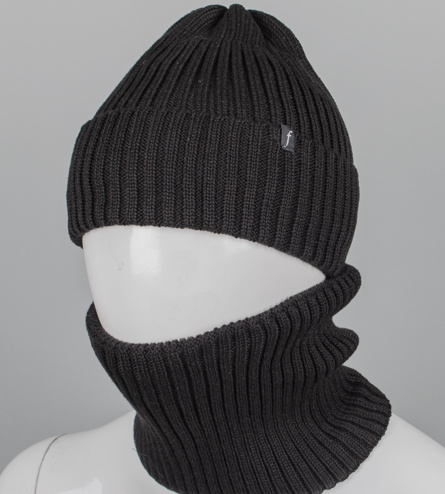 Бавовняний комплект шапка-резинка з відворотом на флісі + Баф на флiсі (240735