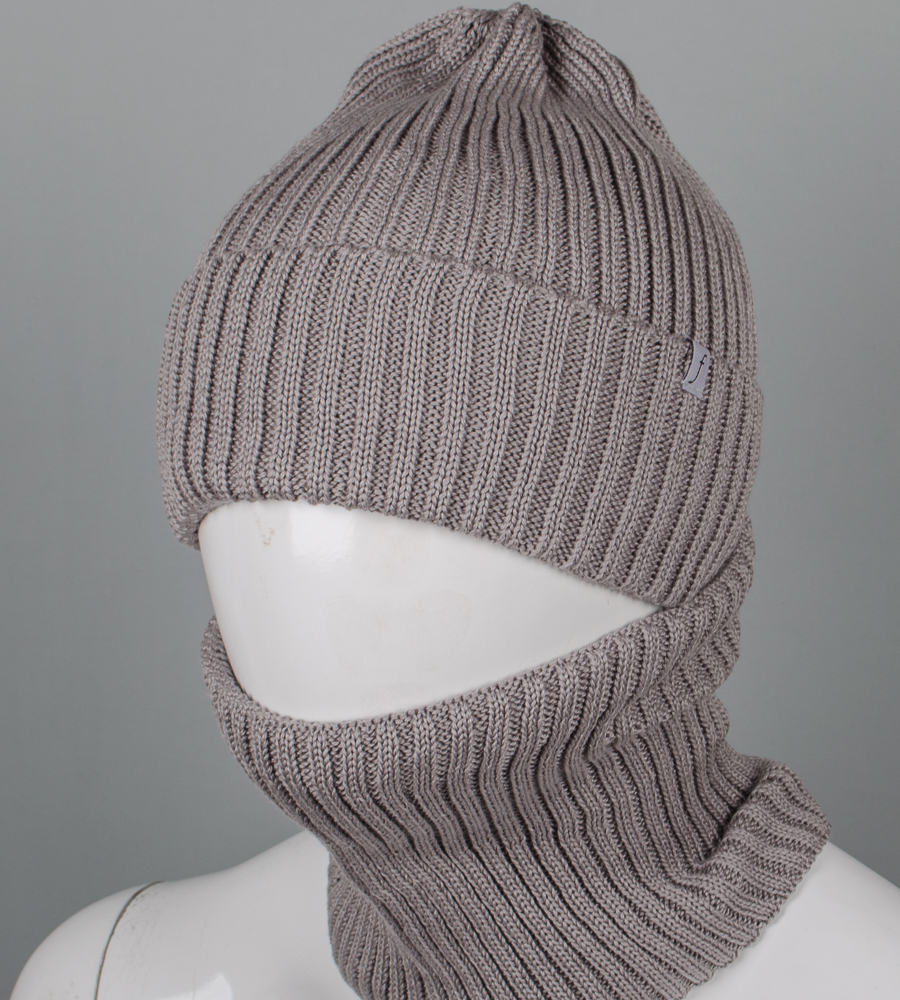 Бавовняний комплект шапка-резинка з відворотом на флісі + Баф на флiсі (240735