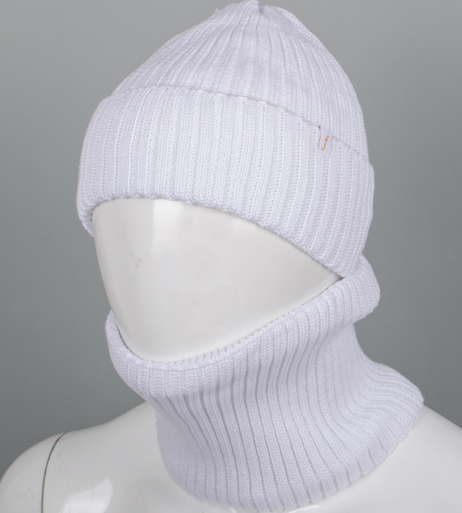 Бавовняний комплект шапка-резинка з відворотом на флісі + Баф на флiсі (240735