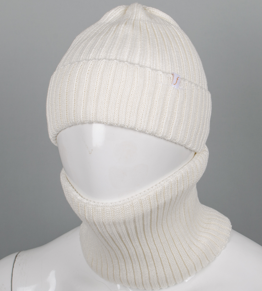 Бавовняний комплект шапка-резинка з відворотом на флісі + Баф на флiсі (240735