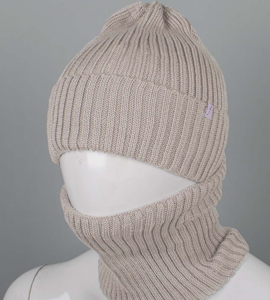 Бавовняний комплект шапка-резинка з відворотом на флісі + Баф на флiсі (240735