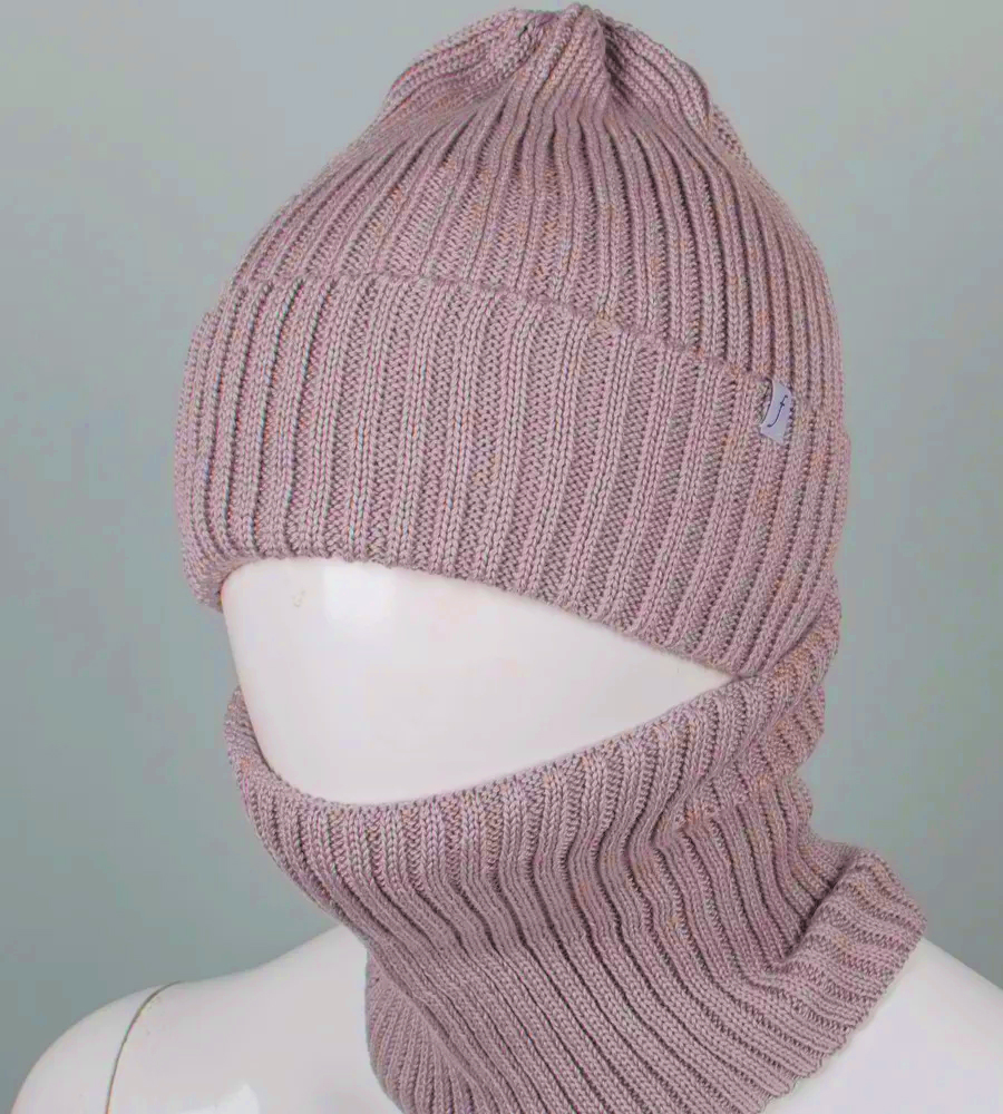 Бавовняний комплект шапка-резинка з відворотом на флісі + Баф на флiсі (240735