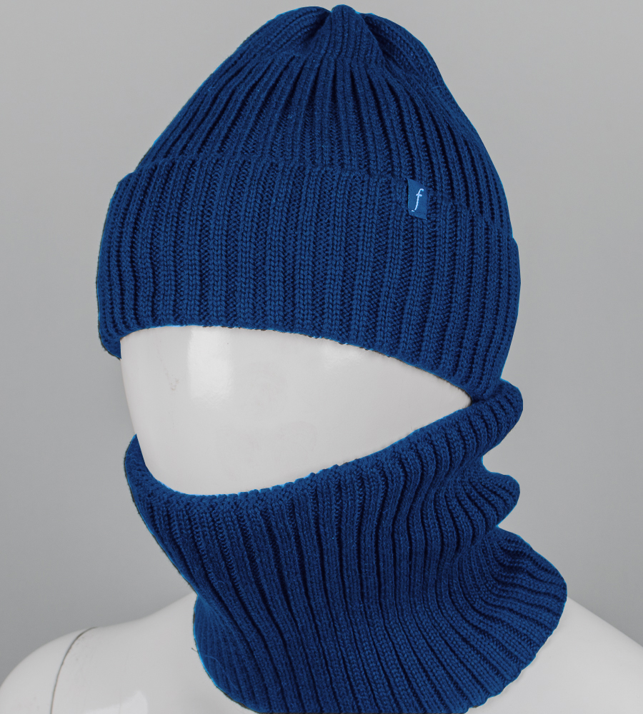 Бавовняний комплект шапка-резинка з відворотом на флісі + Баф на флiсі (240735