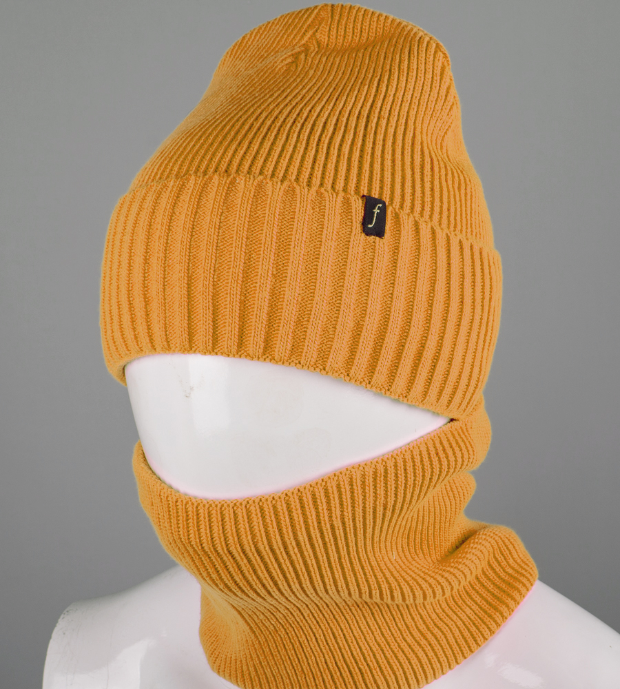 Комплект шапка-резинка з відворотом на флісі + Баф на флiсі (230701)