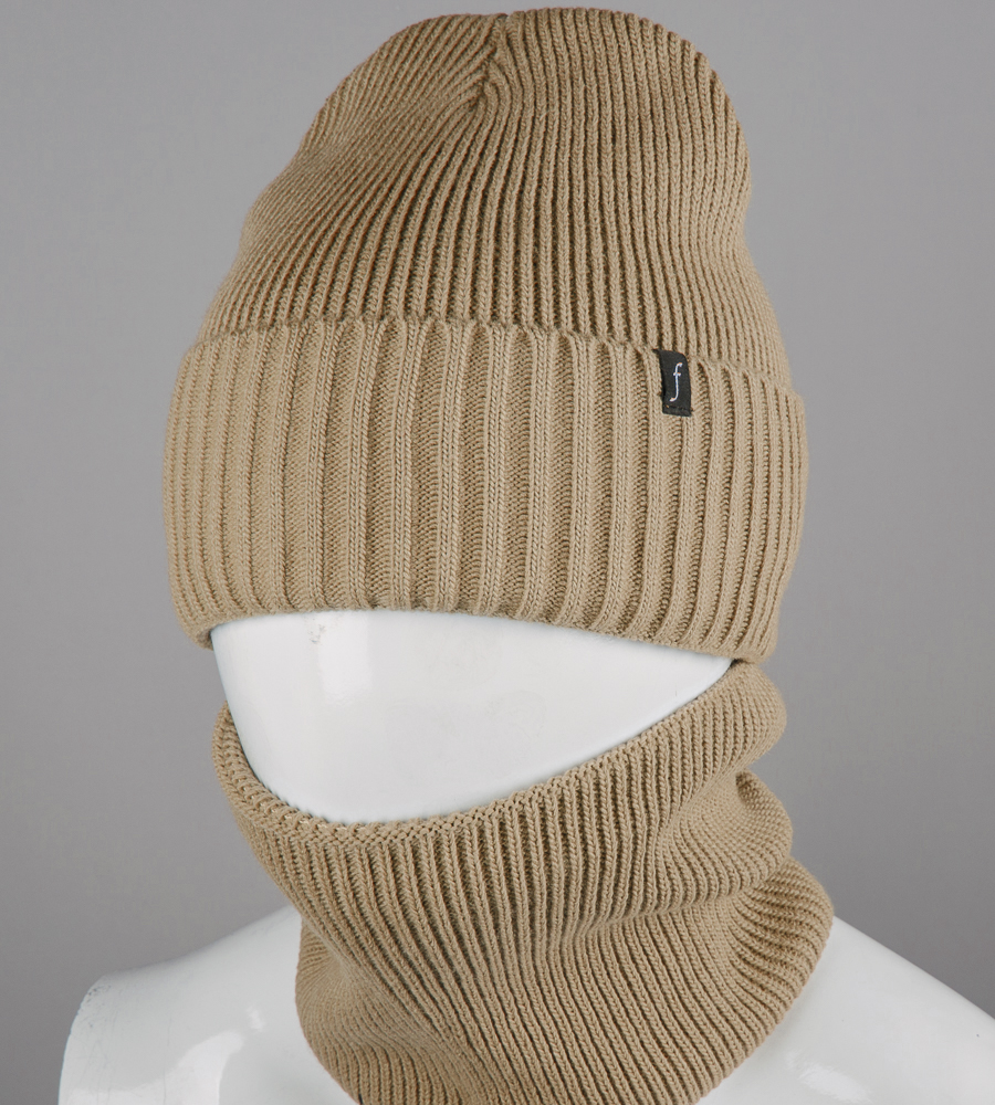 Комплект шапка-резинка з відворотом на флісі + Баф на флiсі (230701)