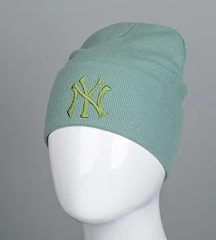 Шапка Рубчик із відворотом Вишивка NY (20216), Т. М'ята