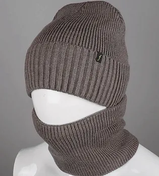 Комплект шапка-резинка з відворотом на флісі + Баф на флiсі (230701), Коричневий