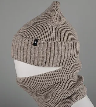 Комплект шапка-резинка з відворотом на флісі + Баф на флiсі (230701), Капучино