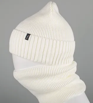 Комплект шапка-резинка з відворотом на флісі + Баф на флiсі (230701), Молочний