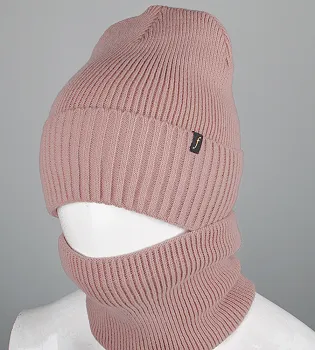 Комплект шапка-резинка з відворотом на флісі + Баф на флiсі (230701), Какао