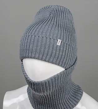 Шапка із флісовою підкладкою + Подвійний Баф (С2108), Т.Сірий меланж