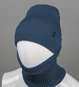 Шапка із флісовою підкладкою + Подвійний Баф (С2108), Сіро-синій