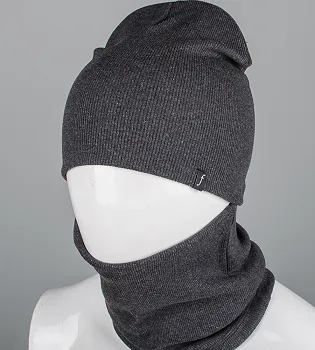 Трикотажний комплект Рубчик Пряма, Шапка + Баф FERO (23217), Графіт