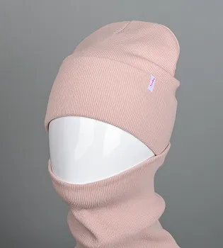 Трикотажний комплект Рубчик Шапка + Баф FERO (20222), Пудра