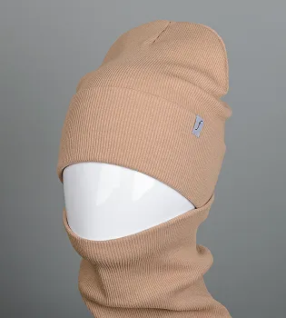 Трикотажний комплект Рубчик Шапка + Баф FERO (20222), Пісочний