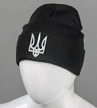 Шапка молодіжна з вишивкою Тризуб (m33), Чорний