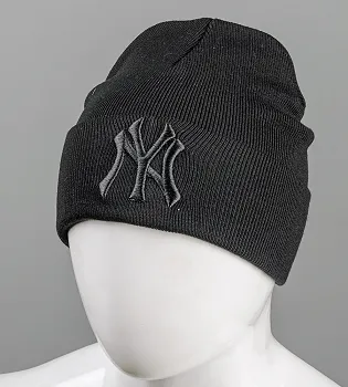 Шапка молодіжна з вишивкою NY (m33), Чорний з чорним