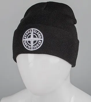 Шапка молодіжна з вишивкою Stone Island (m33), Чорний