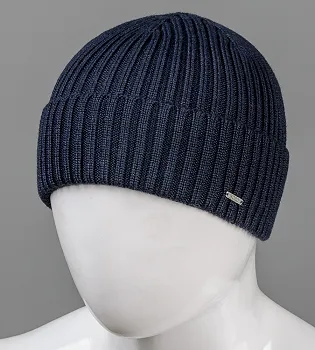 В'язана шапка з відворотом (210706), Темно-синій