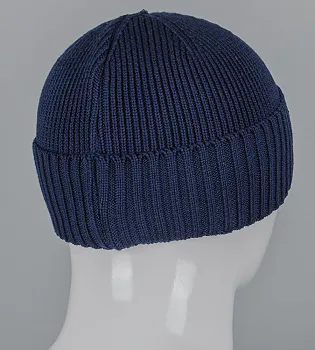 В'язана збавочна шапка "Бавовна" з відворотом (250711) , Темно-синій
