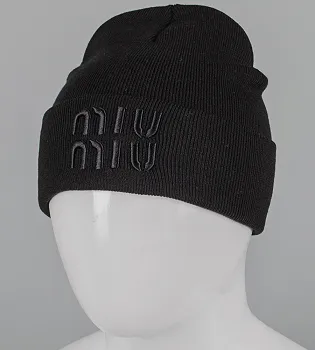 Шапка молодіжна з вишивкою Miu Miu (m33), Чорний з чорним