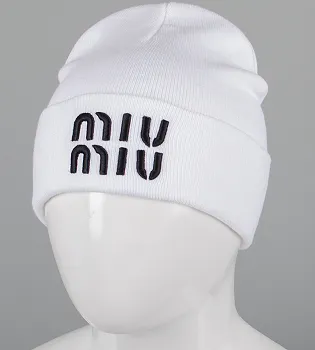 Шапка молодіжна з вишивкою Miu Miu (m33), Білий