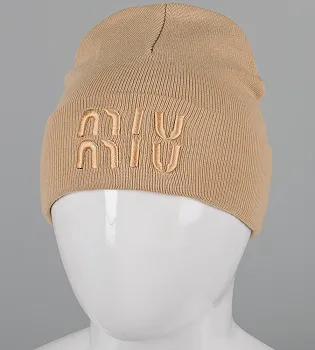 Шапка молодіжна з вишивкою Miu Miu (m33), Пісочний