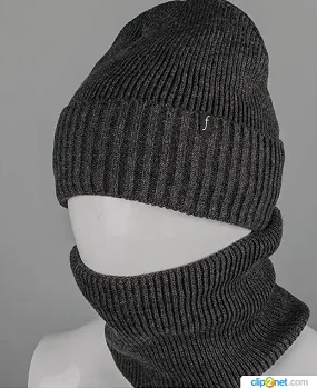 Комплект шапка-резинка з відворотом на флісі + Баф на флiсі (230701), Антрацит