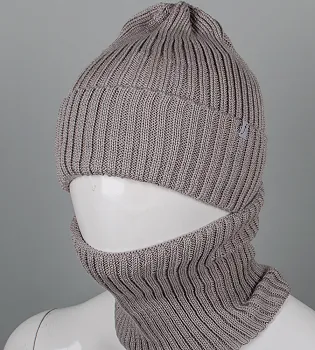 Бавовняний комплект шапка-резинка з відворотом на флісі + Баф на флiсі (240735, Сірий