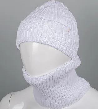 Бавовняний комплект шапка-резинка з відворотом на флісі + Баф на флiсі (240735, Білий