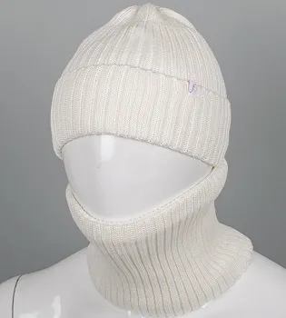 Бавовняний комплект шапка-резинка з відворотом на флісі + Баф на флiсі (240735, Молочний