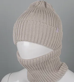 Бавовняний комплект шапка-резинка з відворотом на флісі + Баф на флiсі (240735, Бежевий