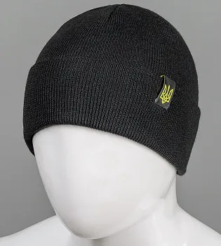 Подвійна шапка з відворотом Тризуб , Чорний