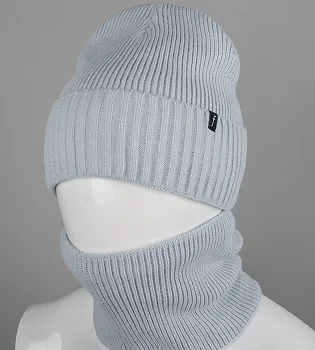 Комплект шапка-резинка з відворотом на флісі + Баф на флiсі (230701), Світло-сірий