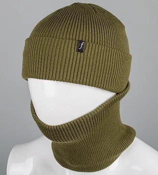 Комплект "Чоловіча шапка "Резинка" із відворотом + Баф" (221206к), Хакі