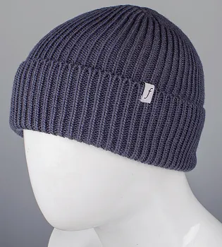 Безшовна шапка на флісі з відворотом (С2324), Сіро-синій