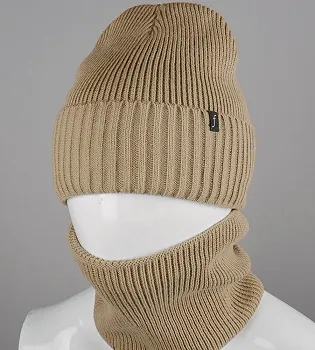 Комплект шапка-резинка з відворотом на флісі + Баф на флiсі (230701), Пісочний