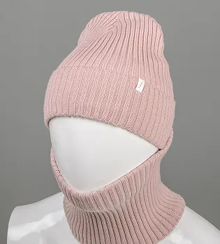 Шапка із флісовою підкладкою + Подвійний Баф (С2108), Пудра