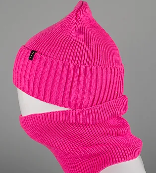 Комплект шапка-резинка з відворотом на флісі + Баф на флiсі (230701), Малиновий
