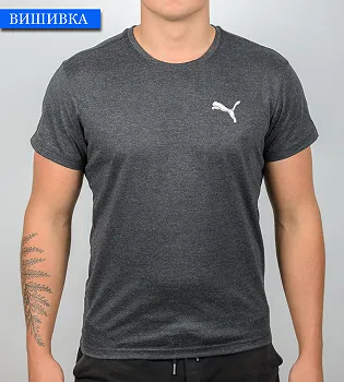 Футболка МЕЛАНЖ Puma вишивка 1452м (Уп.4шт M-XXL), Т.Сірий меланж