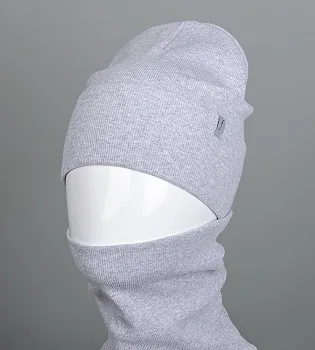 Трикотажний комплект Рубчик Шапка + Баф FERO (20222), Св.Сірий меланж