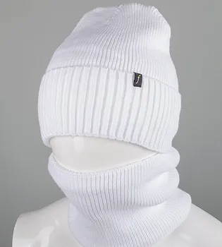 Комплект шапка-резинка з відворотом на флісі + Баф на флiсі (230701), Білий